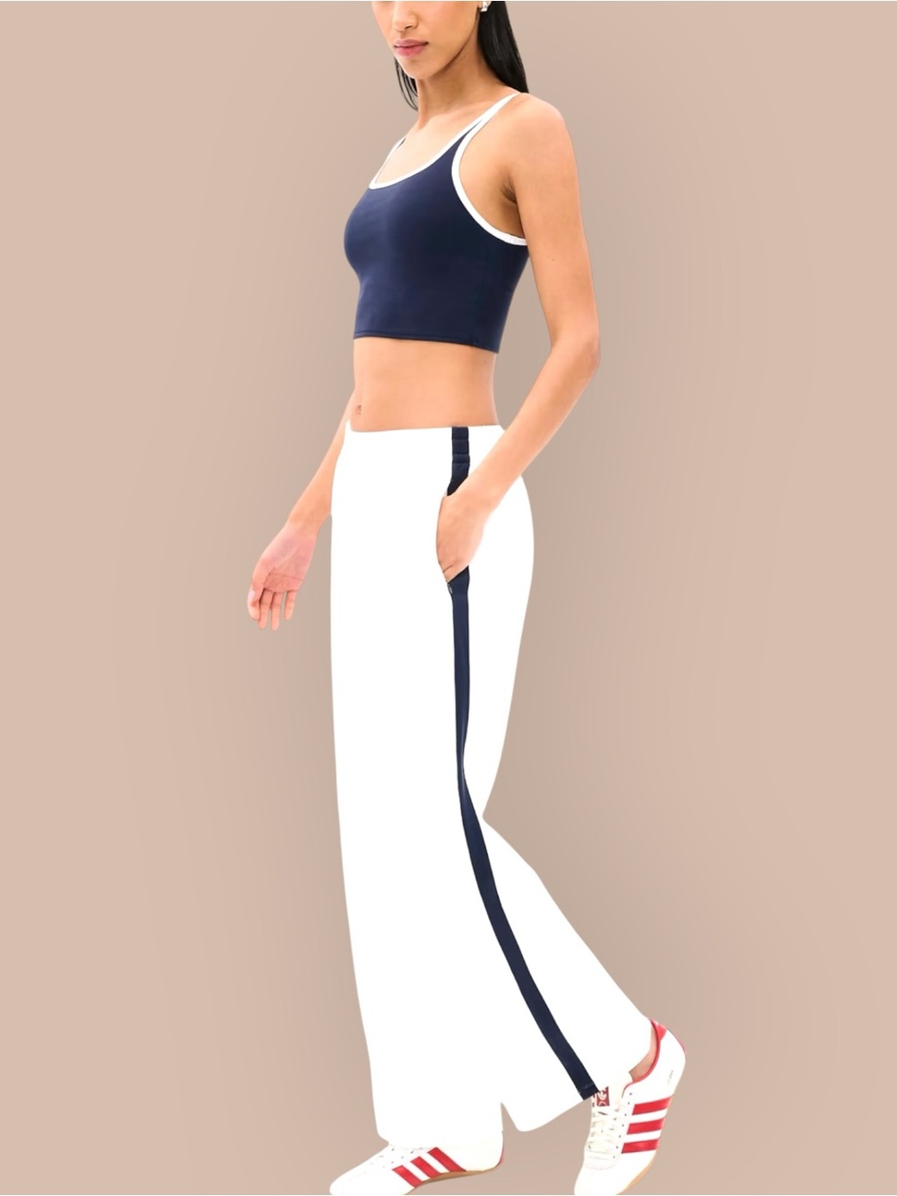 Brandy Melville Stretchy Knit White joggers with black striped sides